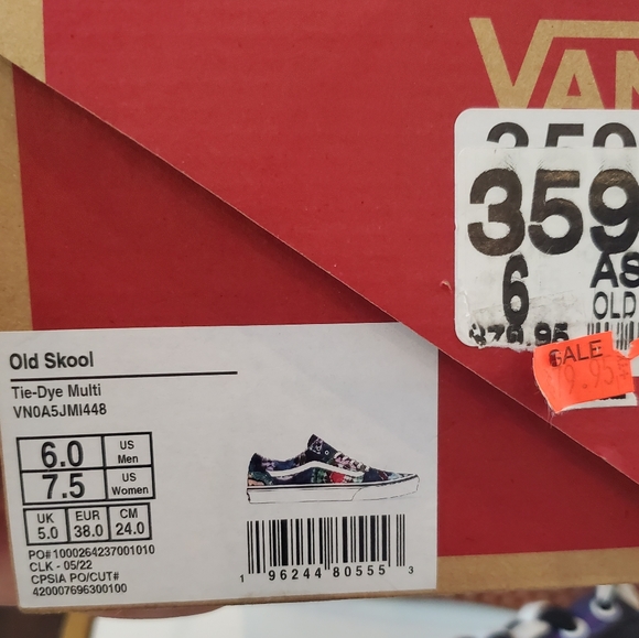 Unisex Vans Old skool size M6/W7.5 color tie die multi - Picture 5 of 7